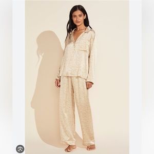 Eberjey Inez Washable Silk Printed Long PJ Set - Mink Puff/Bone